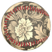 Awesome Vintage Sepia Floral Pattern  ソフトボール (正面左)