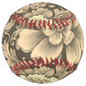 Awesome Vintage Sepia Floral Pattern  ソフトボール (裏面)