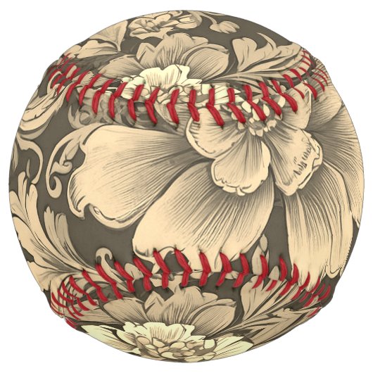 Awesome Vintage Sepia Floral Pattern  ソフトボール (正面)