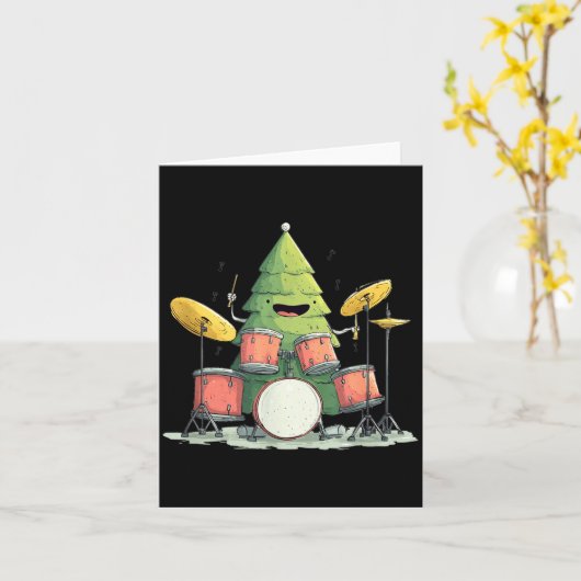 Awesome Xmas Tree With Drums For Rocking Christmas カード (黄色い花)