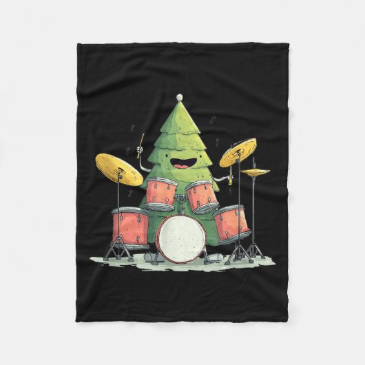 Awesome Xmas Tree With Drums For Rocking Christmas フリースブランケット (正面)