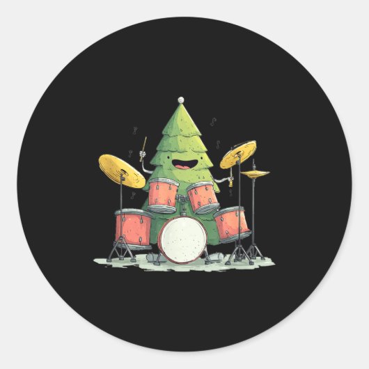 Awesome Xmas Tree With Drums For Rocking Christmas ラウンドシール (正面)