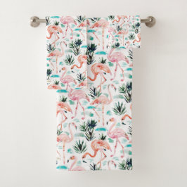 AWKWARRRDの水彩画のピンクのフラミンゴ バスタオルセット