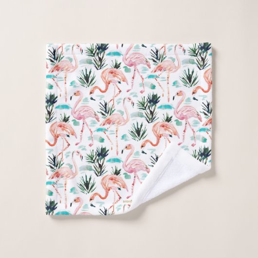 AWKWARRRDの水彩画のピンクのフラミンゴ バスタオルセット (ウォッシュタオル)