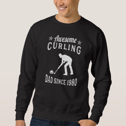 Awsome Curling Dad Since 1980 Curling Curling Play スウェットシャツ (正面)