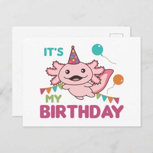 Axolotlは私の誕生日かわいいAxolotlsポスト ポストカード (正面/裏面)