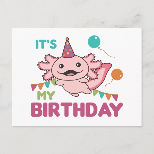 Axolotlは私の誕生日かわいいAxolotlsポスト ポストカード (正面)