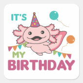 Axolotlは私の誕生日かわいいAxolotls Squaを願う スクエアシール (正面)
