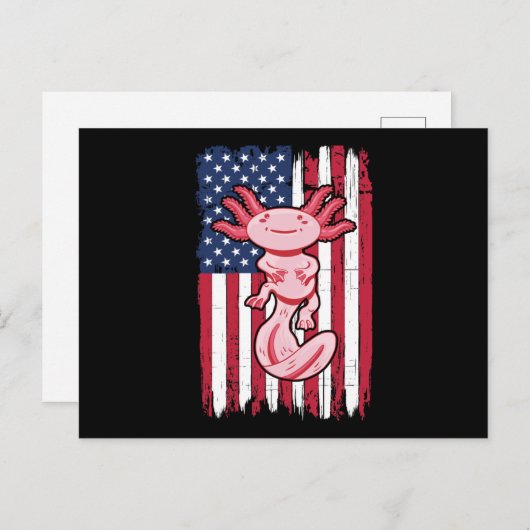 Axolotlアメリカ国旗の贈り物USA 7月動物の4th ポストカード (正面/裏面)