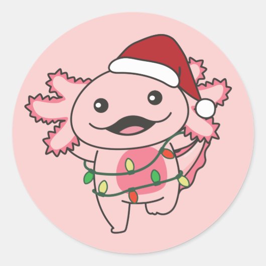 Axolotlクリスマスウィンター動物Axolotlsクラシック ラウンドシール (正面)