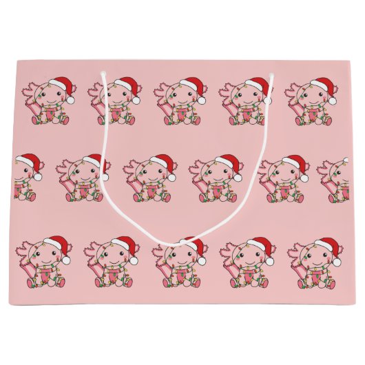 Axolotlクリスマスウィンター動物Axolotls大型Gi ラージペーパーバッグ (正面)