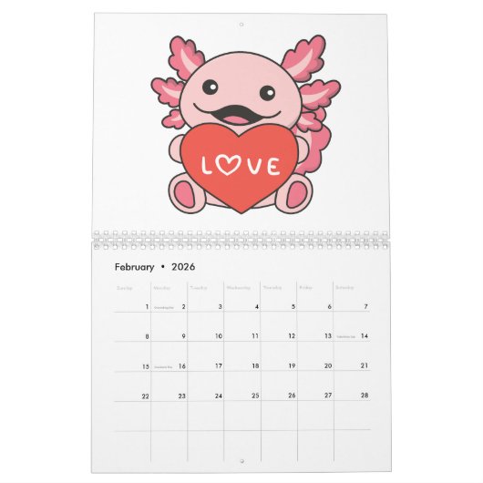 Axolotlクリスマスウィンター動物Axolotls カレンダー (2月 2026)