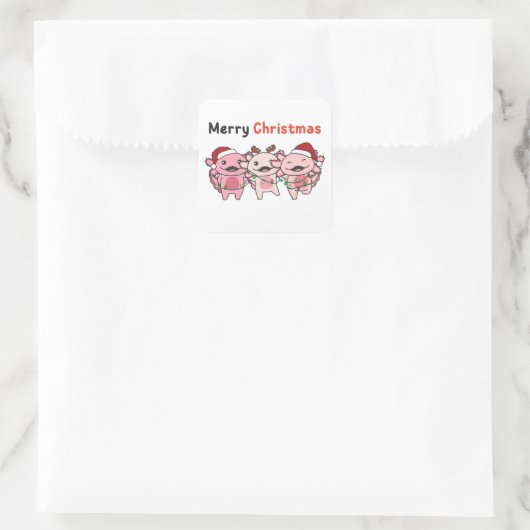 AxolotlクリスマスキュートAxolotlsメリークリスマス スクエアシール (バッグ)