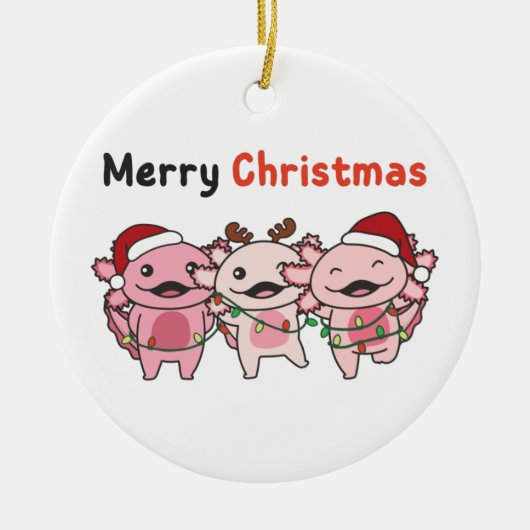 AxolotlクリスマスキュートAxolotlsメリークリスマス セラミックオーナメント (正面)