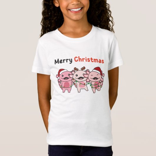 AxolotlクリスマスキュートAxolotlsメリークリスマス Tシャツ (正面)
