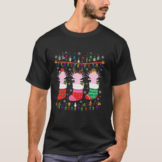 Axolotlクリスマスソックス醜いクリスマスセーターPaj Tシャツ (正面)