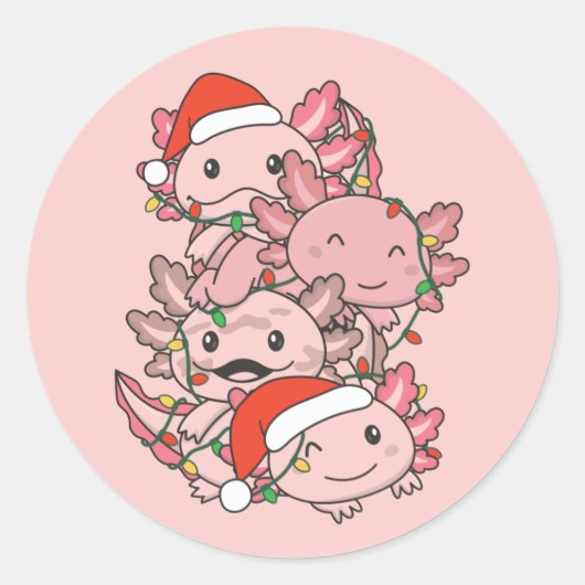 AxolotlクリスマスツリーChristmas Animals Axolotls ラウンドシール (正面)