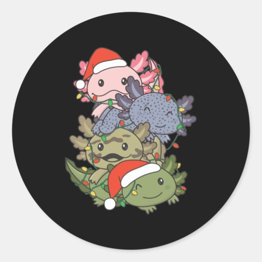 AxolotlクリスマスツリーChristmas Animals Axolotls ラウンドシール (正面)