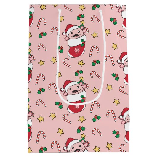 Axolotlクリスマス雪の冬の動物Axolotls ミディアムペーパーバッグ (裏面)