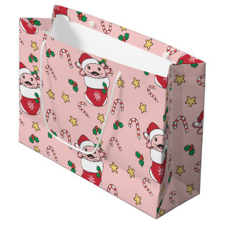 Axolotlクリスマス雪の冬の動物Axolotls ラージペーパーバッグ
