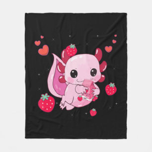 Axolotlストロベリーミルクシェイクかわいい日本のアニメーション フリースブランケット