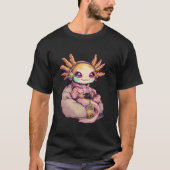 Axolotlビデオゲームかわいいかわいいガールアクオロットゲーマー Tシャツ (正面)