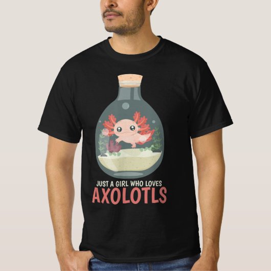 AxolotlフィッシュタンクAxolotl質問かわいいアニメキッド Tシャツ (正面)