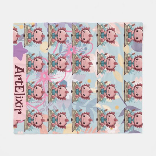 Axolotlブックラおもしろいーバーパターン フリースブランケット (正面(横))