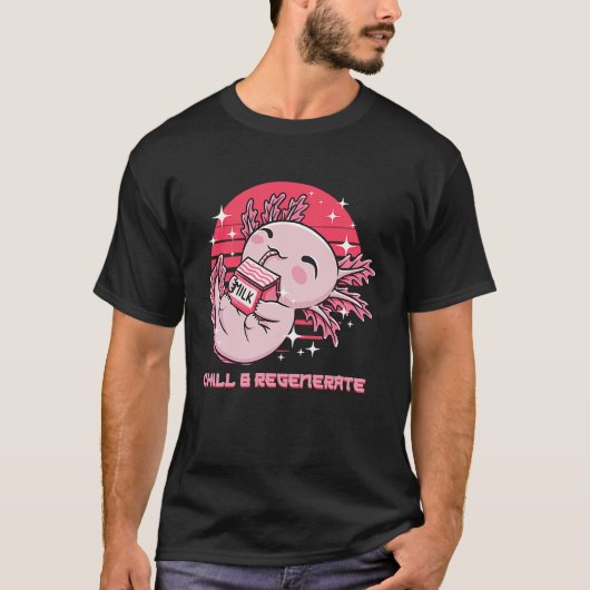 Axolotlユーモアのサラマンダーを冷やして再生 Tシャツ (正面)