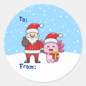 Axolotl付き可愛いサンタとToとFrom ラウンドシール (正面)