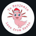 Axolotl子供名愛From Santa Christmas ラウンドシール<br><div class="desc">Axolotl子供名Love From Santa Christmas。要件に合わせて文字をカスタマイズ。</div>