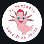 Axolotl子供名愛From Santa Christmas ラウンドシール<br><div class="desc">Axolotl子供名Love From Santa Christmas。要件に合わせて文字をカスタマイズ。</div>