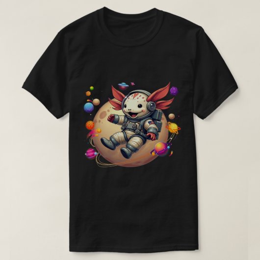 Axolotl宇宙:エイリアン冒険 – かわいい宇宙D Tシャツ (デザイン正面)