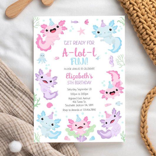Axolotl A-Lot-l Fun Birthday Invitation 招待状