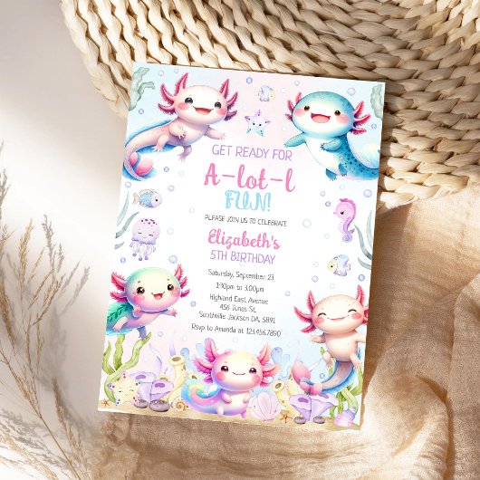 Axolotl A-Lot-l Fun Birthday Invitation 招待状
