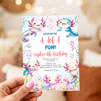 Axolotl Alotl Fun Birthday Party Invitation 招待状