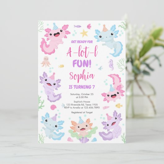 Axolotl Alotl Fun Birthday Party Invitation 招待状 (スタンド正面)