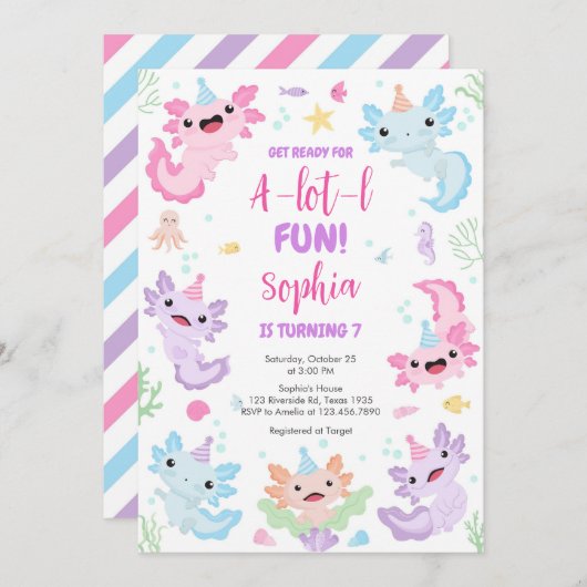 Axolotl Alotl Fun Birthday Party Invitation 招待状 (正面/裏面)