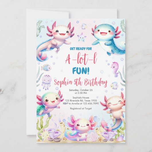 Axolotl Alotl Fun Birthday Party Invitation 招待状 (正面)