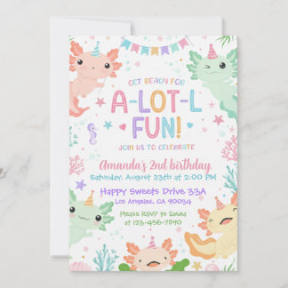 Axolotl Birthday Invitation, Under the Sea Party 招待状