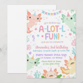 Axolotl Birthday Invitation, Under the Sea Party 招待状 (正面/裏面)