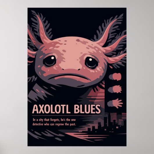 Axolotl Blues Noir Animal Art ポスター (正面)