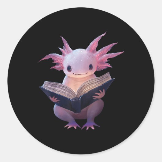 Axolotl Bookwormの本読かわいいグラフィック ラウンドシール (正面)