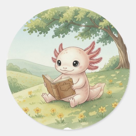 Axolotl Bookworm ラウンドシール (正面)