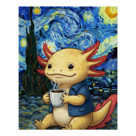 Axolotl Coffee Starry Night Dream ポスター
