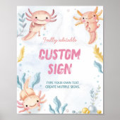 Axolotl Cute Girl Birthday Party Table Sign ポスター (正面)