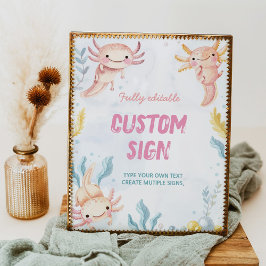 Axolotl Cute Girl Birthday Party Table Sign ポスター