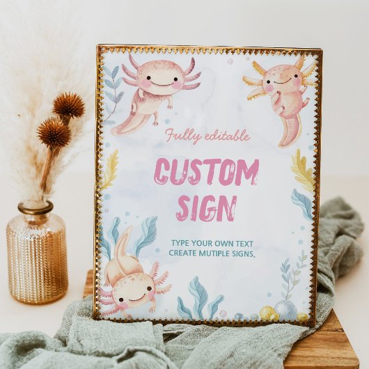 Axolotl Cute Girl Birthday Party Table Sign ポスター