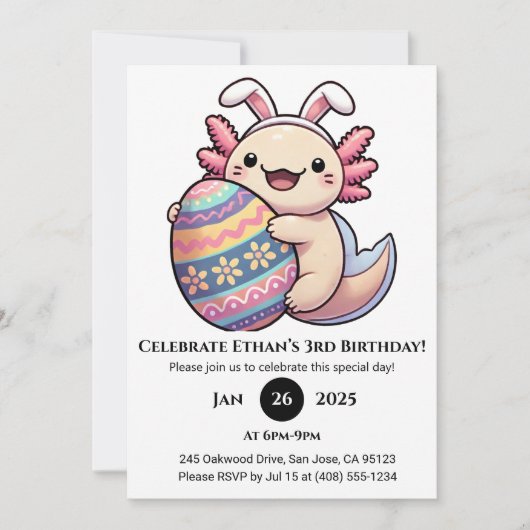 Axolotl Easter Joy Birthday 招待状 (正面)