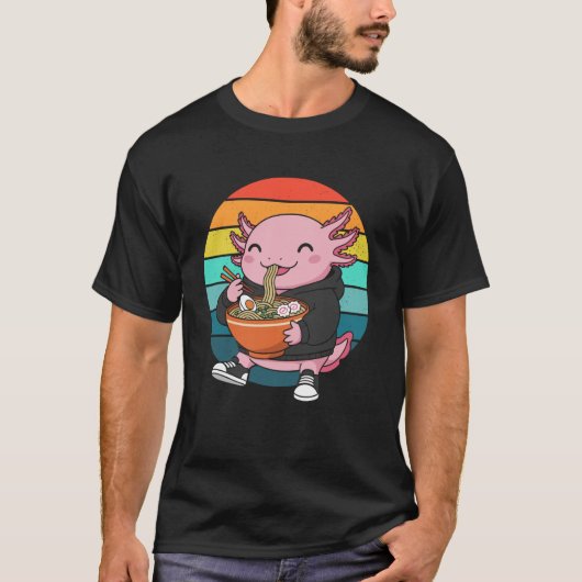 Axolotl Eating Japanese Ramen Noodles Kawaii Lover Tシャツ (正面)